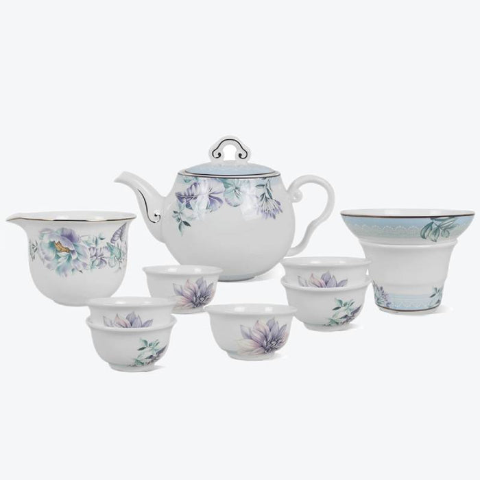 Purple Flower Bone China Tea Set