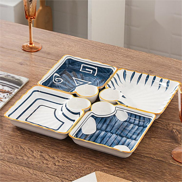 Japanese Square Ceramic Plate with Dipping Saucer