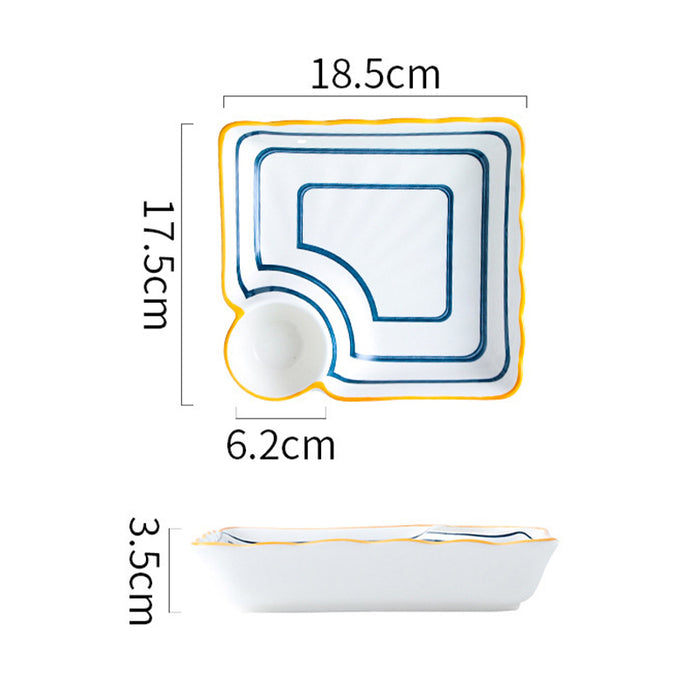 Japanese Square Ceramic Plate with Dipping Saucer