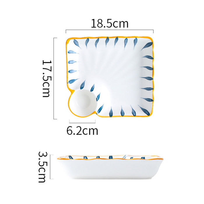 Japanese Square Ceramic Plate with Dipping Saucer