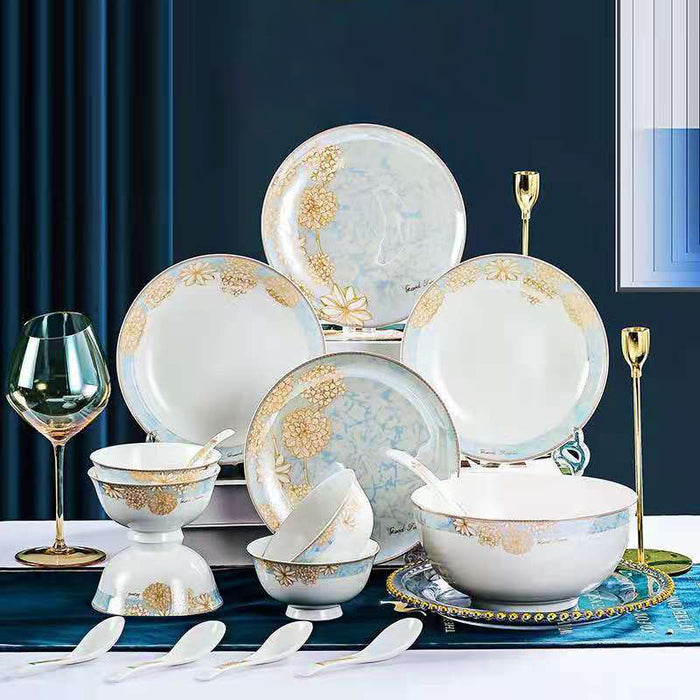 Blue And Yellow Flower Good Time Dinner Set