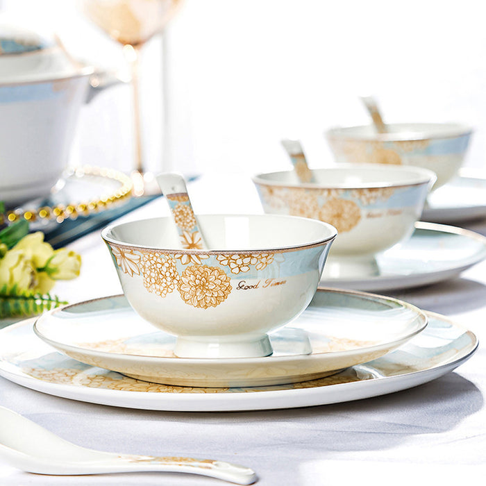 Blue And Yellow Flower Good Time Dinner Set