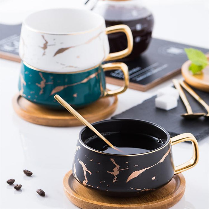 Marbled White Coffee Mug And Saucer