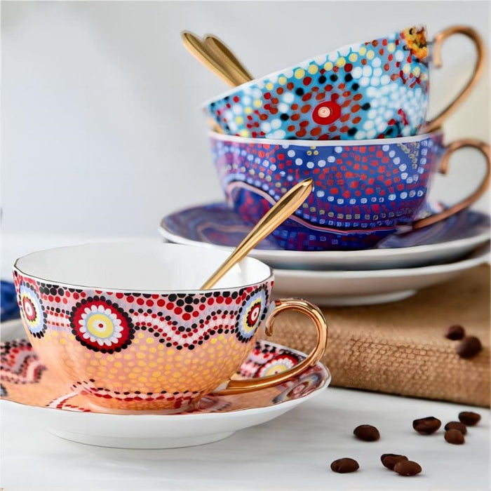 Bohemian Flower  Coffee Cup And Saucer With Spoon