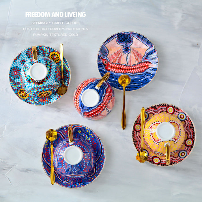 Bohemian Flower  Coffee Cup And Saucer With Spoon