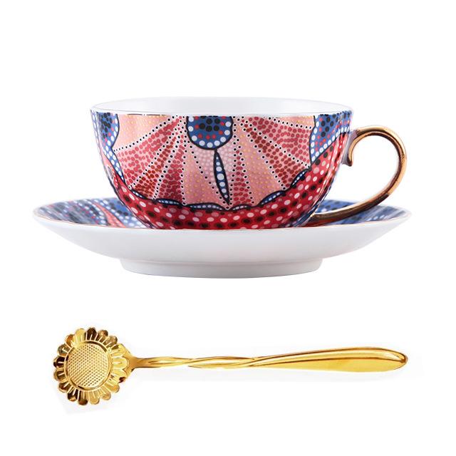 Bohemian Flower  Coffee Cup And Saucer With Spoon