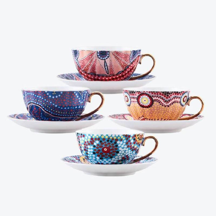 Bohemian Flower  Coffee Cup And Saucer With Spoon