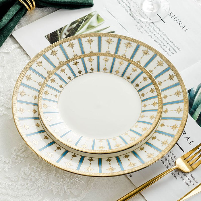 Nordic Gold-Edged Ceramic Steak Plate