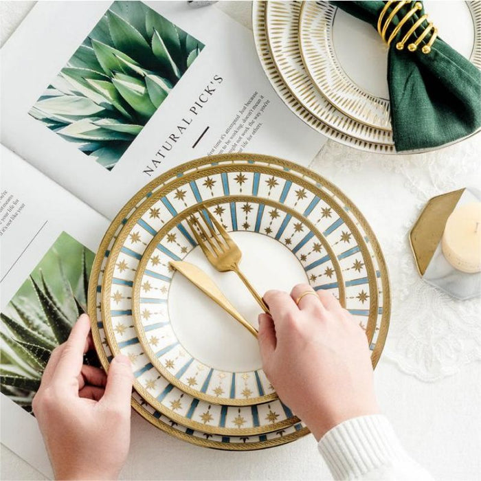 Nordic Gold-Edged Ceramic Steak Plate
