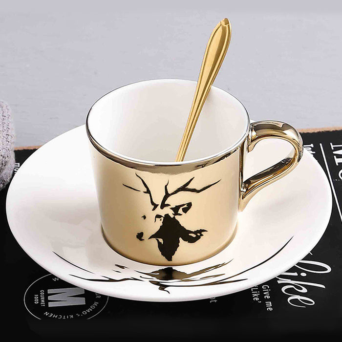 Creative Elk Mirror Coffee Cup And Saucer Set