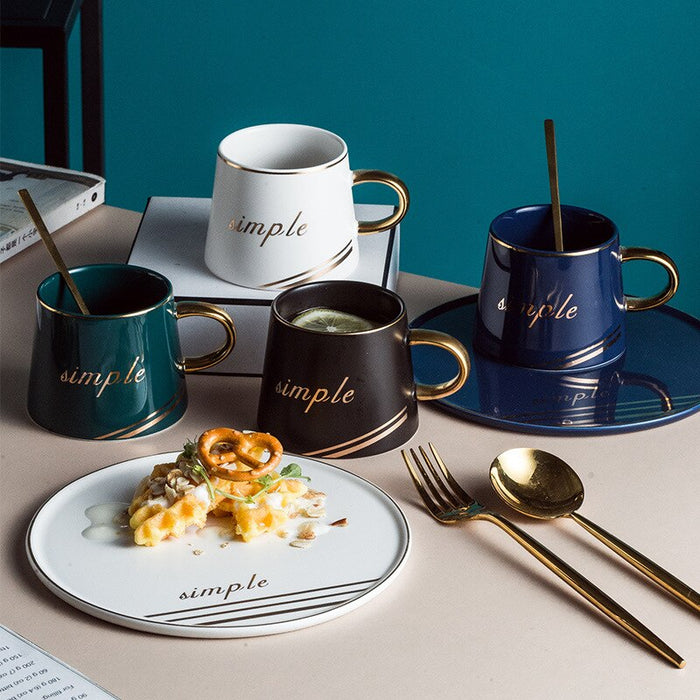 Nordic Letter Ceramic Coffee Cup Set With Spoon