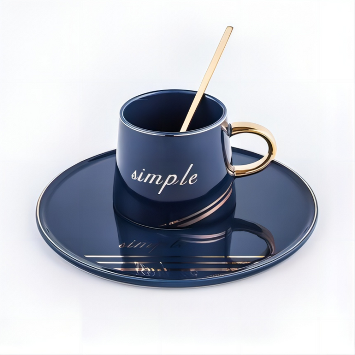 Nordic Letter Ceramic Coffee Cup Set With Spoon