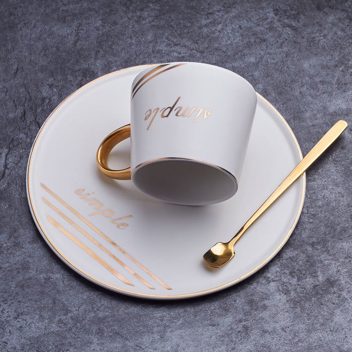 Nordic Letter Ceramic Coffee Cup Set With Spoon