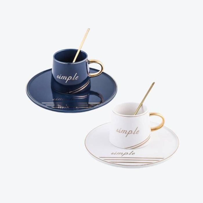 Nordic Letter Ceramic Coffee Cup Set With Spoon