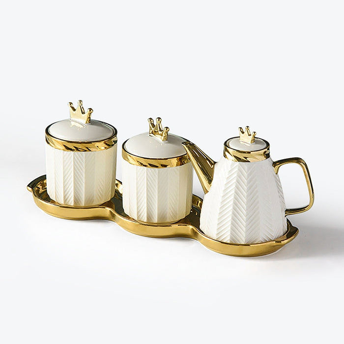 White Light Luxury Style Gold Trim Seasoning Jar