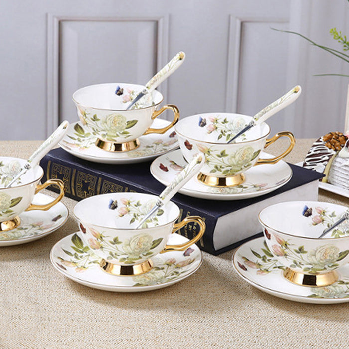 Flower Pattern Ceramic Cup And Saucer