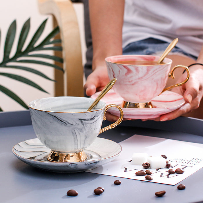Marbling Coffee Cup And Saucer With Spoon