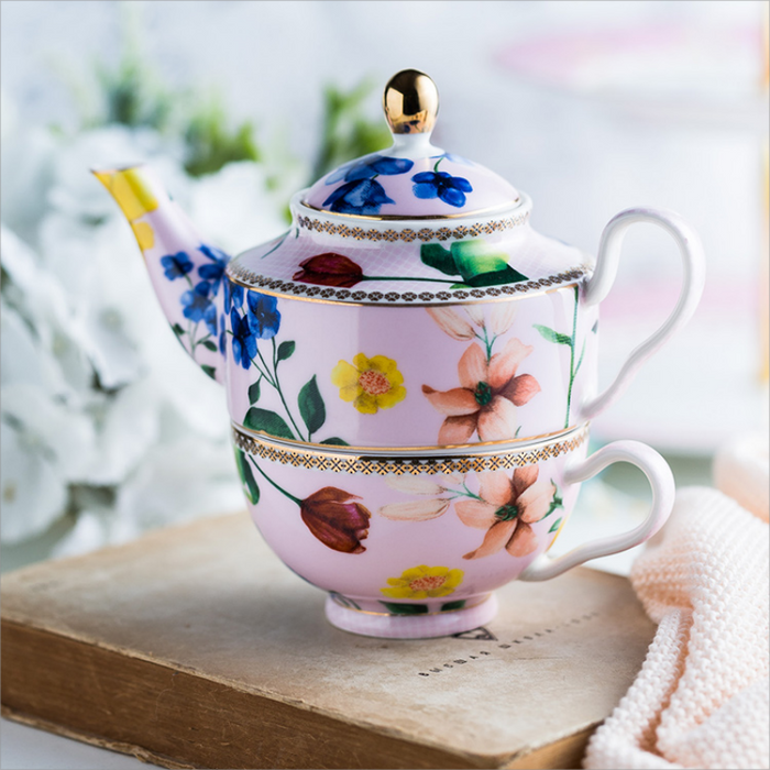 Pink Floral Hand Painted Tea Set