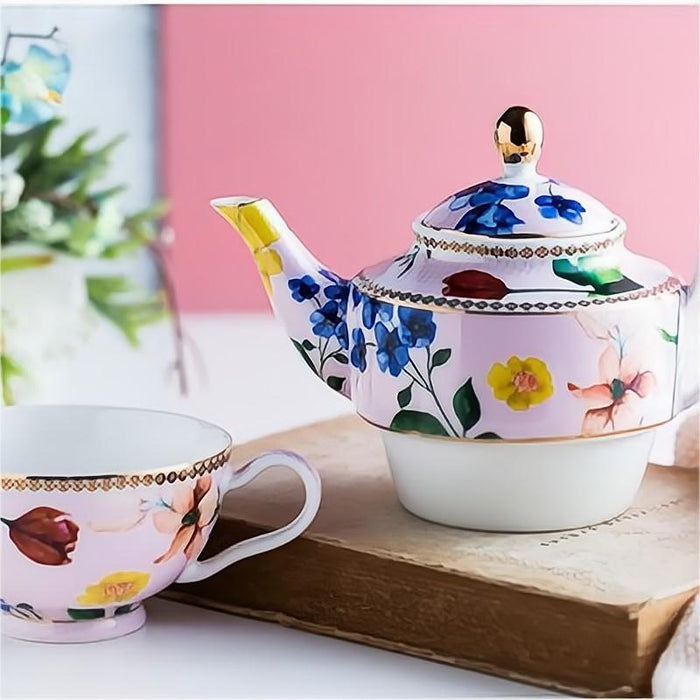 Pink Floral Hand Painted Tea Set