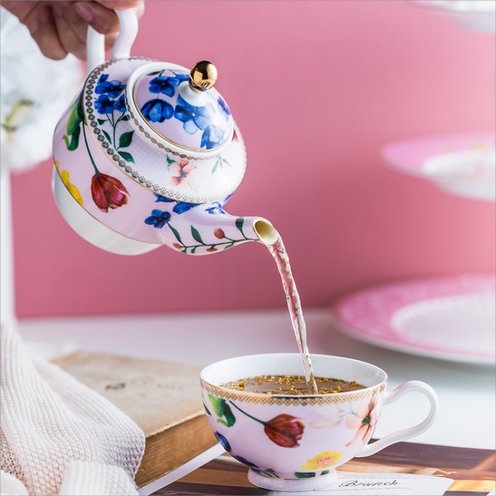 Pink Floral Hand Painted Tea Set