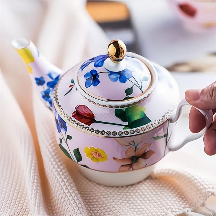 Pink Floral Hand Painted Tea Set