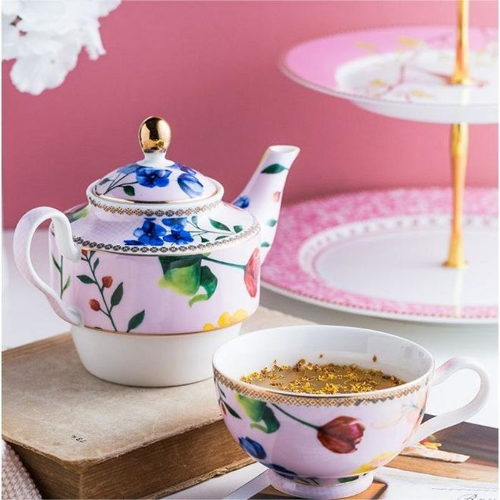 Pink Floral Hand Painted Tea Set