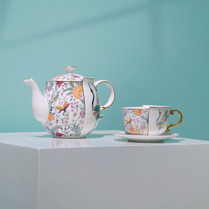 Two Sides Flower And Crane Tea Set