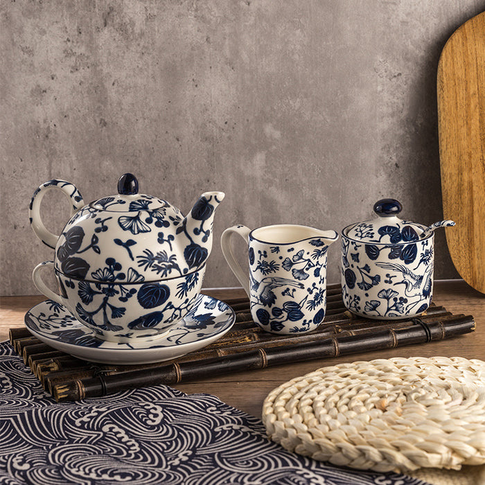 Blue And White Floral Porcelain Tea Set