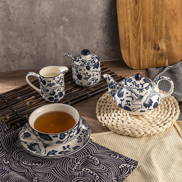Blue And White Floral Porcelain Tea Set