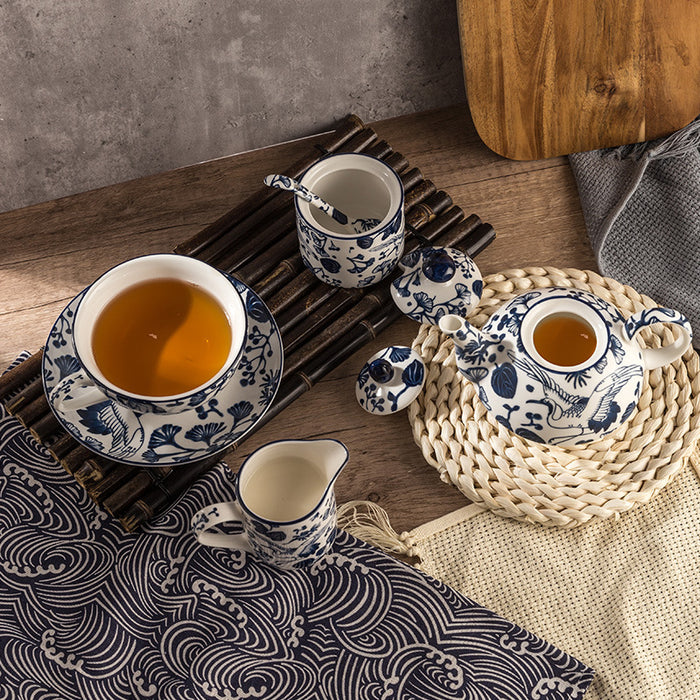 Blue And White Floral Porcelain Tea Set