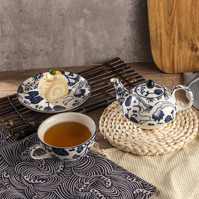 Blue And White Floral Porcelain Tea Set