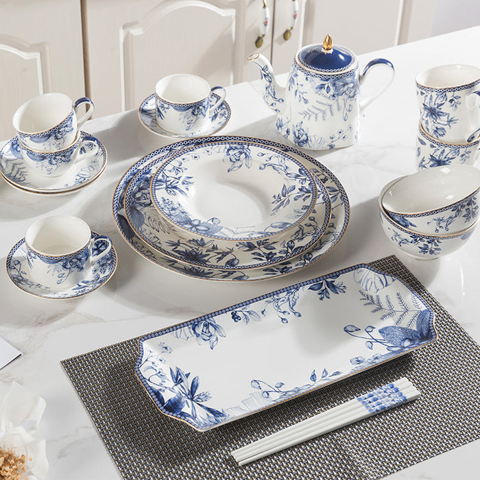 Blue And White Floral Porcelain Tea Set