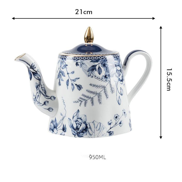 Blue And White Floral Porcelain Tea Set