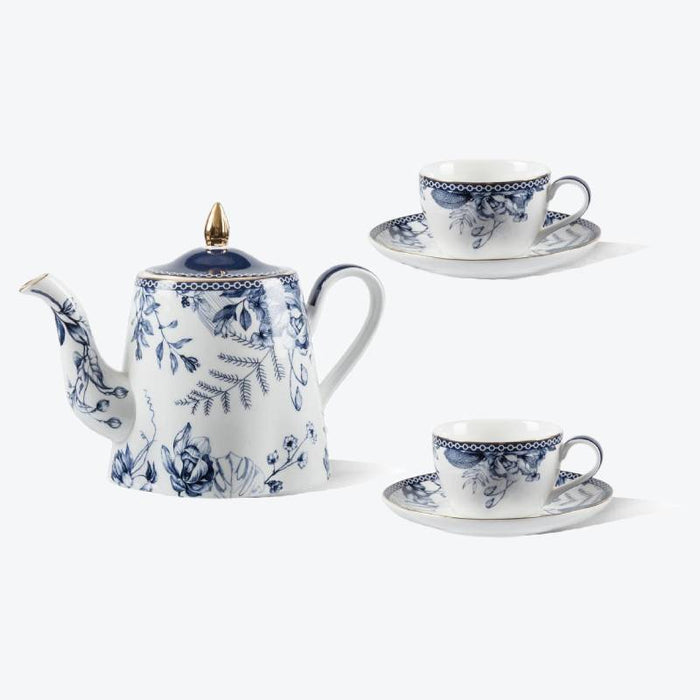 Blue And White Floral Porcelain Tea Set