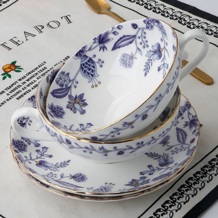 Blue And White Floral Porcelain Tea Set