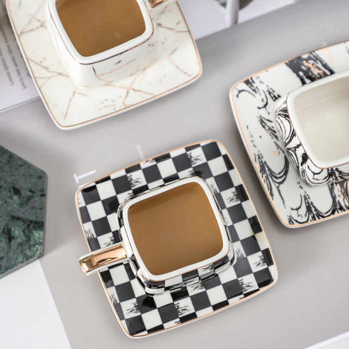 Black And White Checkerboard Coffee Set