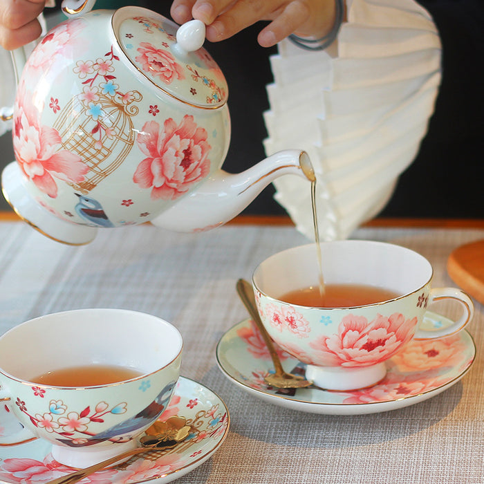 British Flower Gilt Bone China Tea Set