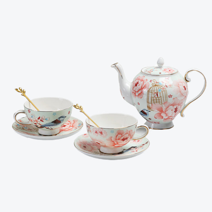 British Flower Gilt Bone China Tea Set