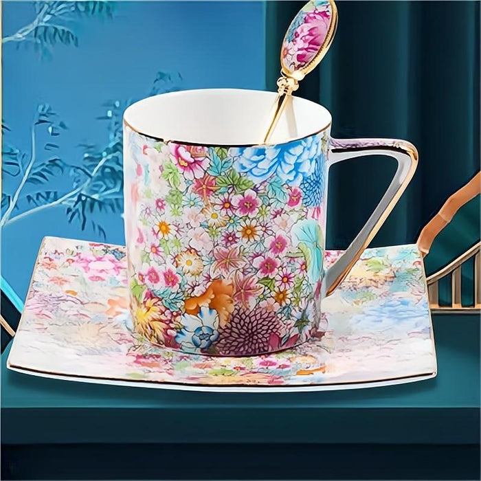 Enamel Wanhua Tea Cup And Saucer Set
