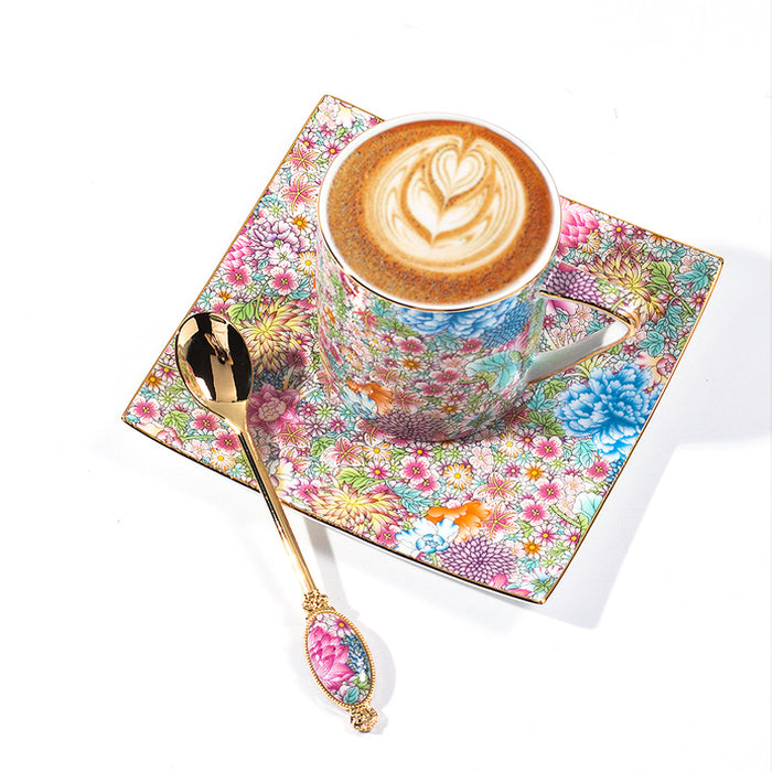 Enamel Wanhua Tea Cup And Saucer Set