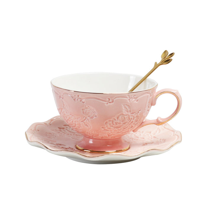 Bone China Relief Tea Cup And Saucer Set