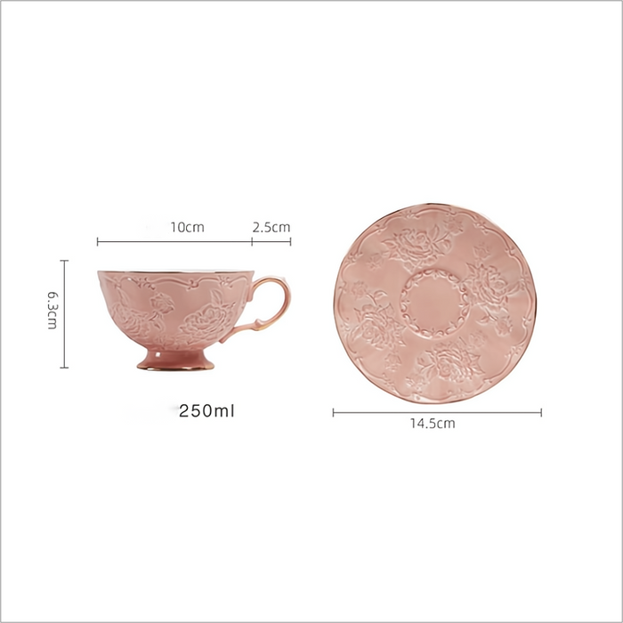 Bone China Relief Tea Cup And Saucer Set