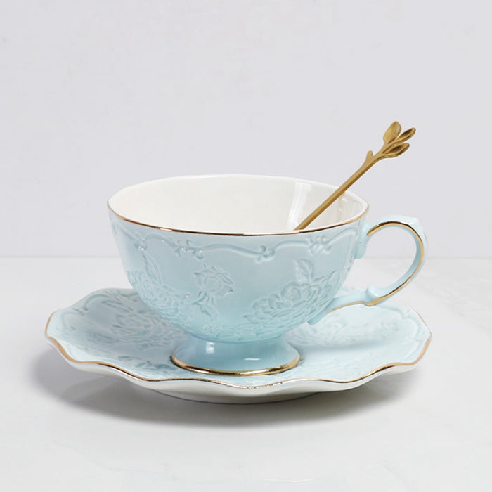 Bone China Relief Tea Cup And Saucer Set