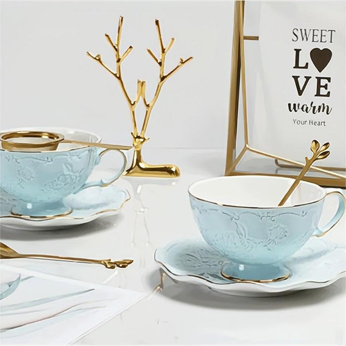 Bone China Relief Tea Cup And Saucer Set