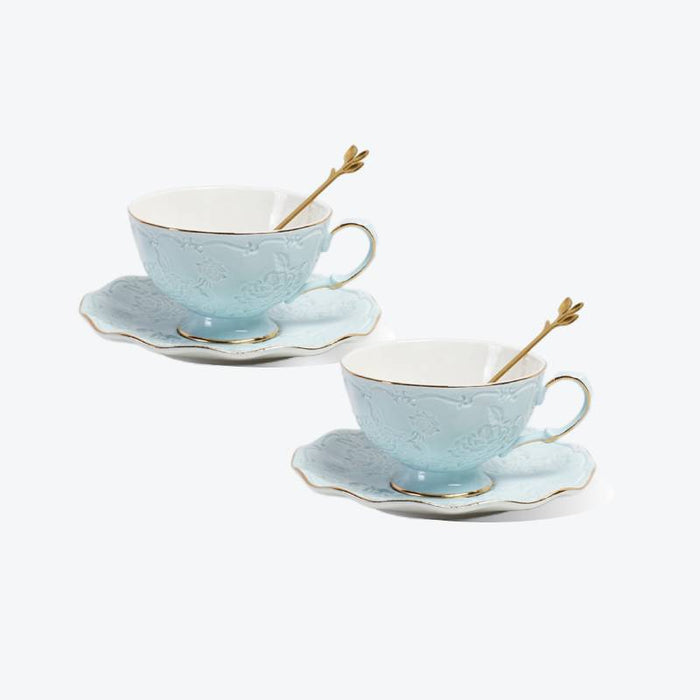 Bone China Relief Tea Cup And Saucer Set