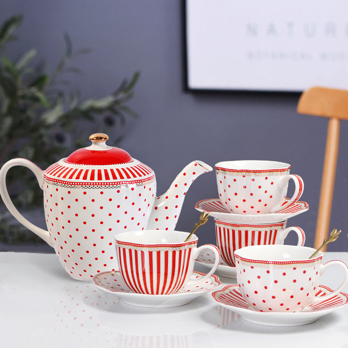 Polka Dot Striped Designed Procelain Modern Tea Set
