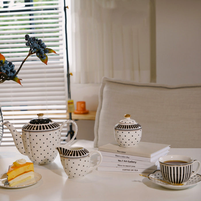 Polka Dot Striped Designed Procelain Modern Tea Set
