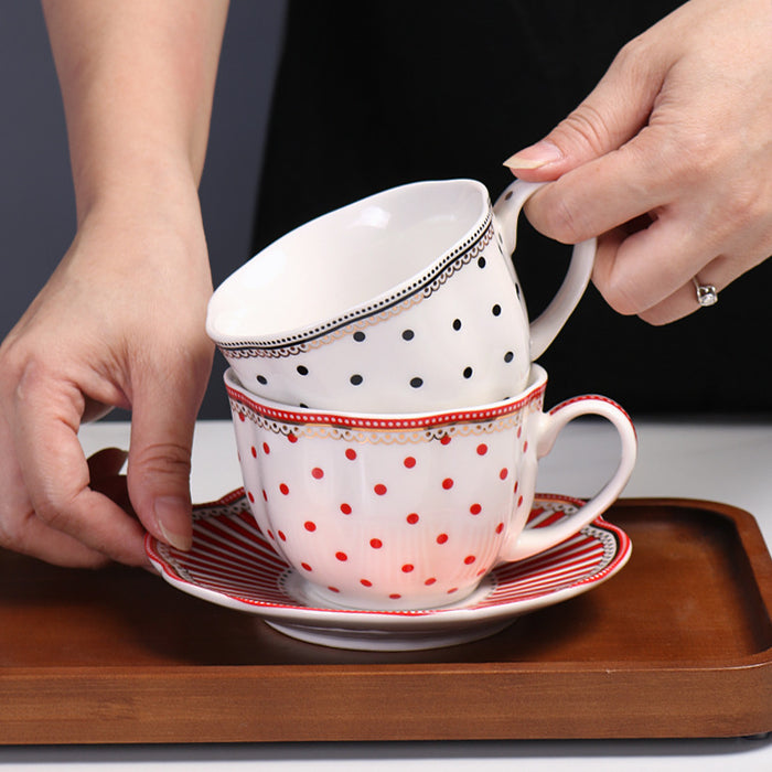 Polka Dot Striped Designed Procelain Modern Tea Set
