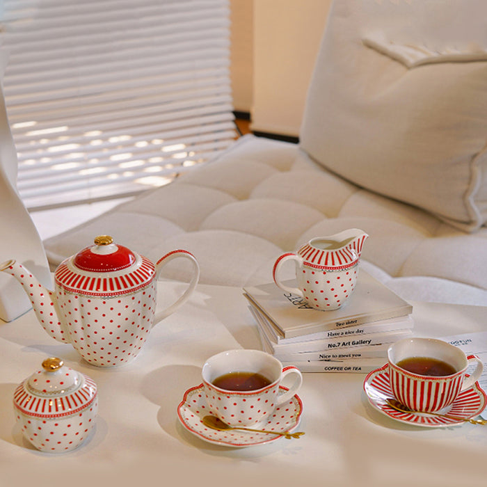 Polka Dot Striped Designed Procelain Modern Tea Set