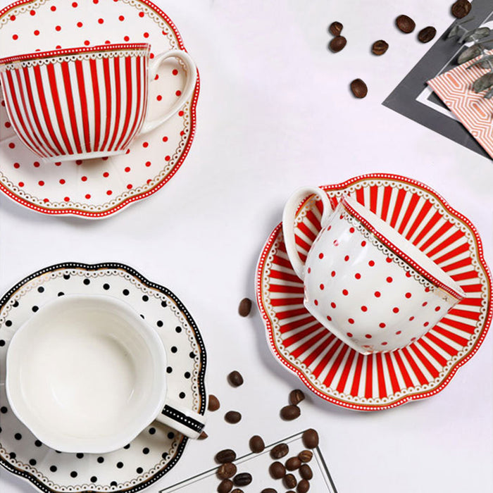 Polka Dot Striped Designed Procelain Modern Tea Set